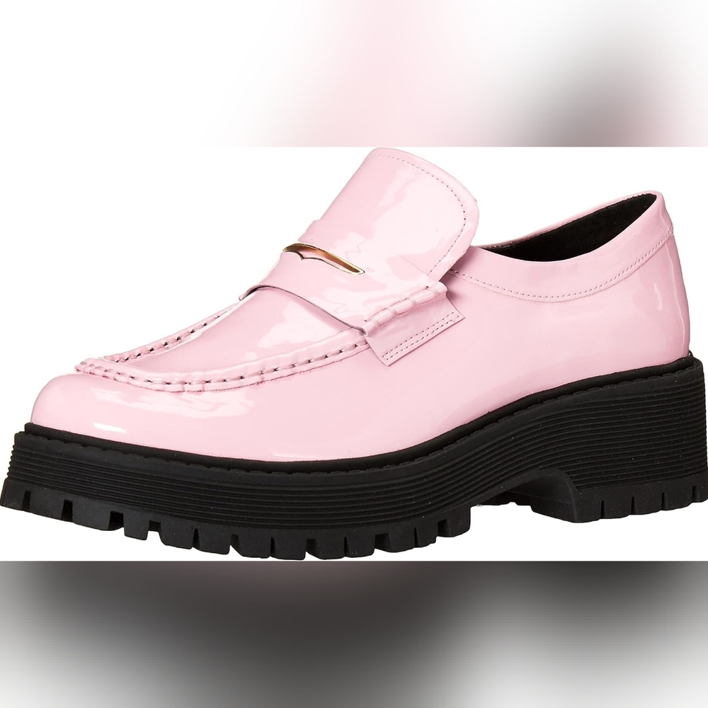 Steve Madden Glossy Pink Loafers with Black Sole